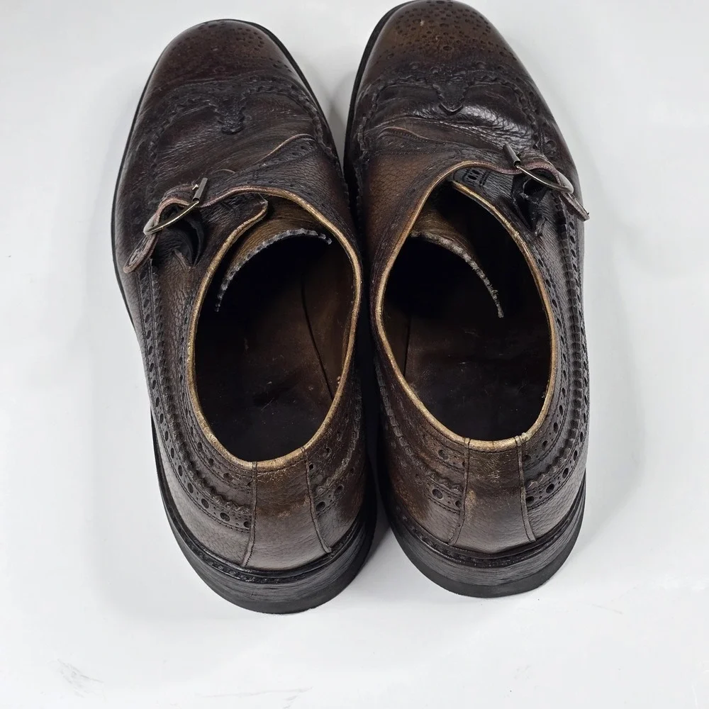 Vintage Florsheim Imperial Monk Strap‎ Shoes 11 D Brown Leather Wingtip Brogue